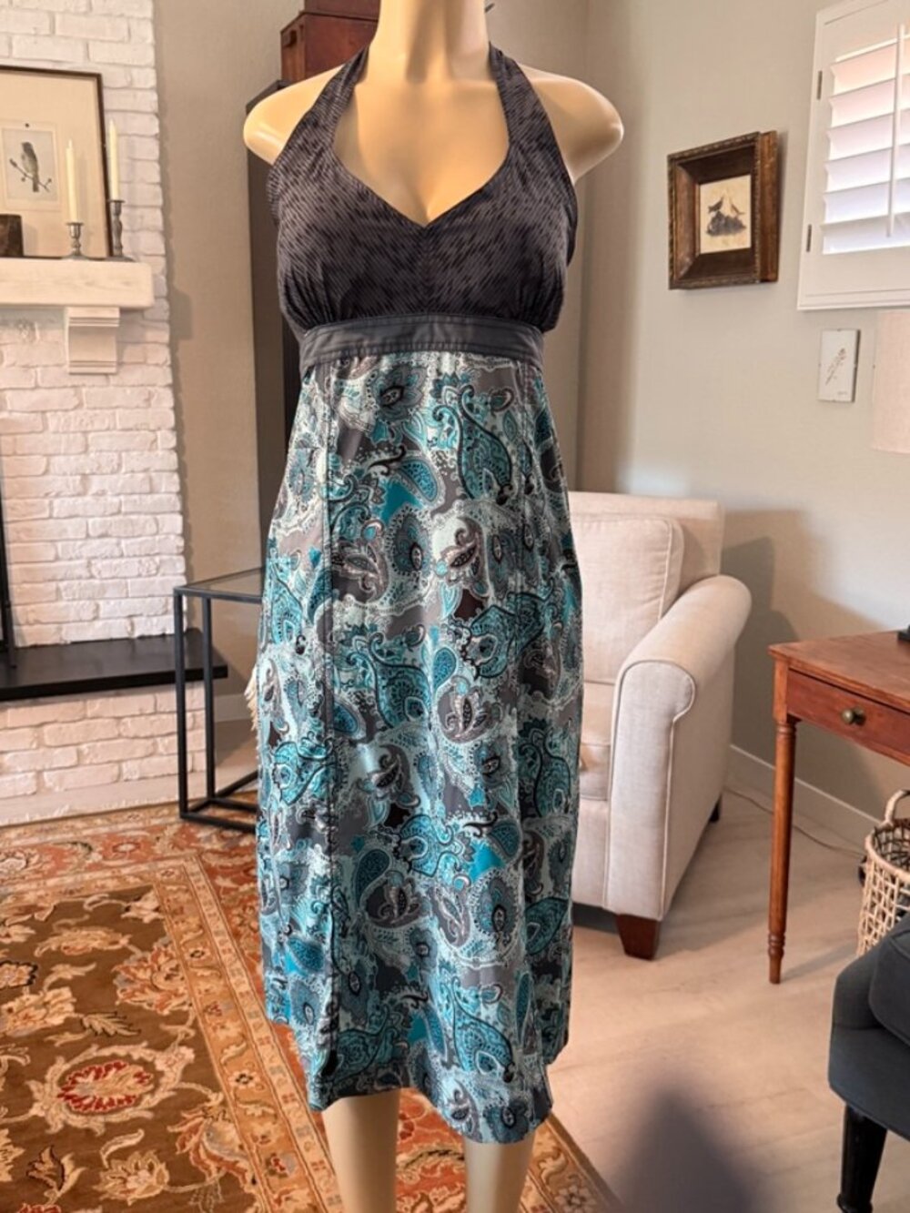 ATHLETA Pack Everywhere Halter Dress in Teal Paisley